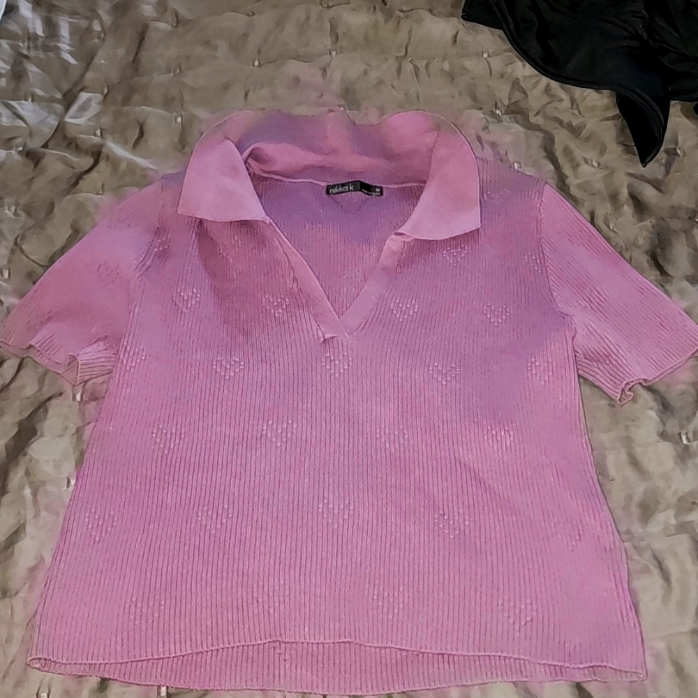 Purple girl's top with hearts by Nikka k, size M.